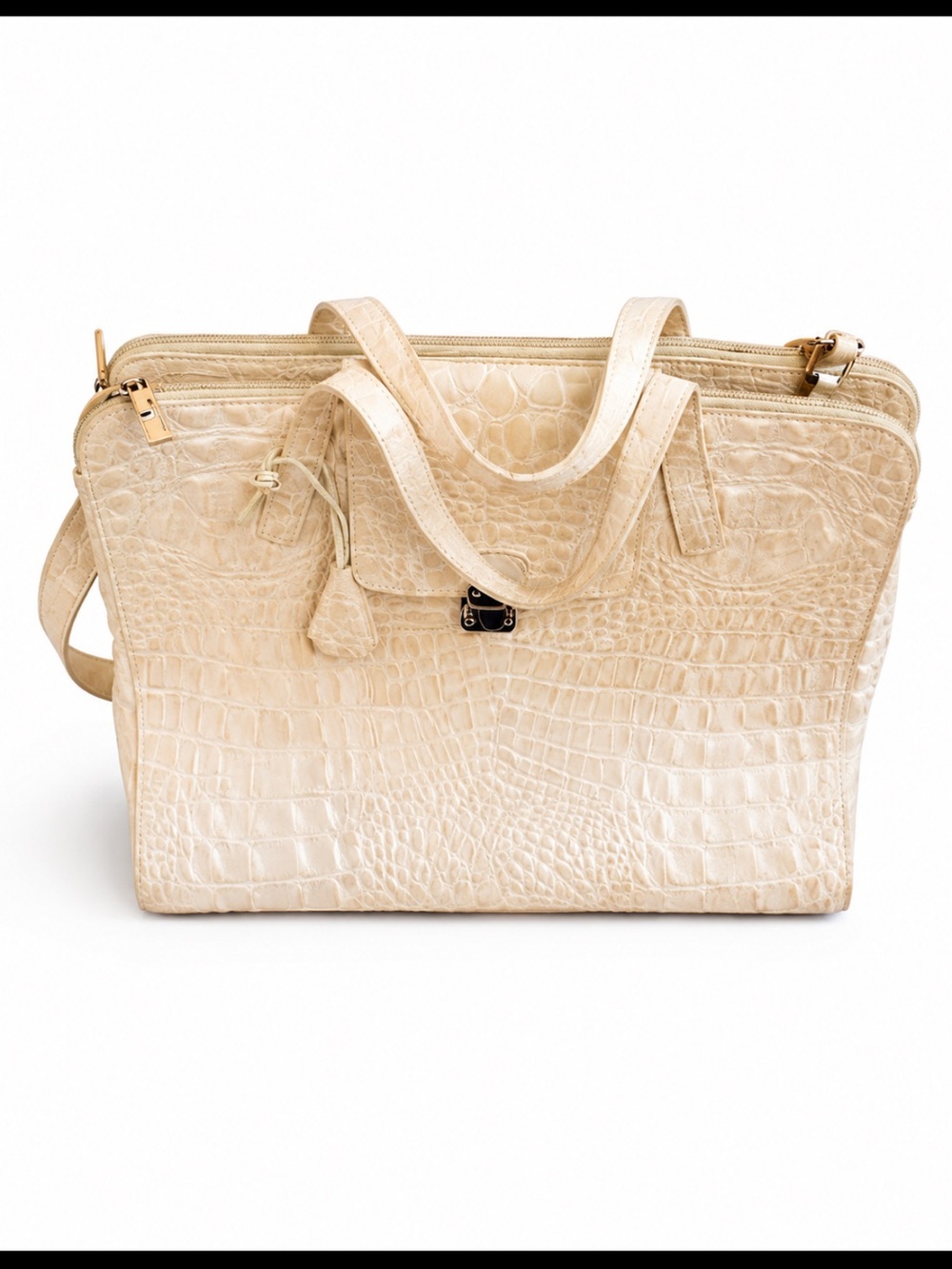 Tosca Blu Italy Cream Croc Embossed Leather Satchel Handbag Made in Italy